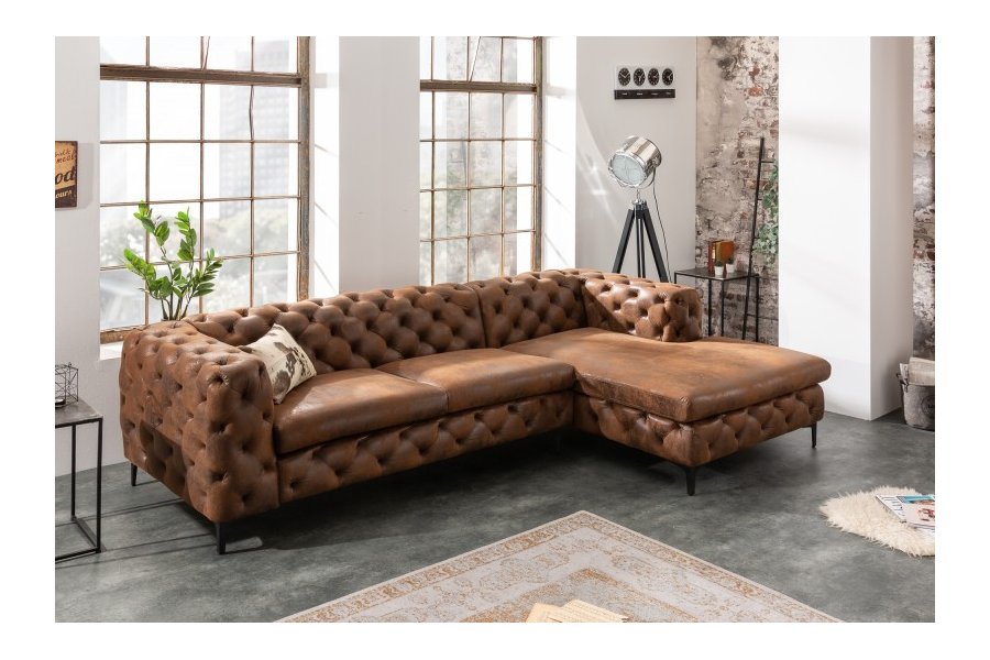 Canapé d'angle design Chesterfield coloris marron vieilli