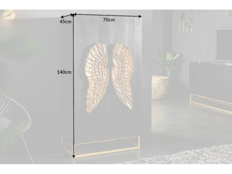 Armoire haute design ailes d'ange coloris noir 140cm