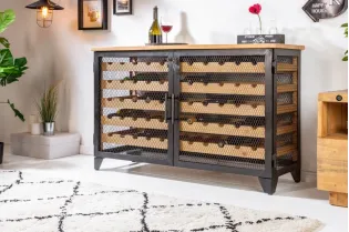 Etagère basse à vin basse en bois de pin design industriel coloris naturel 127cm