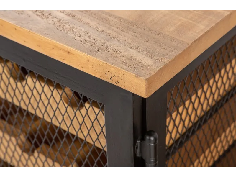 Etagère basse à vin basse en bois de pin design industriel coloris naturel 127cm