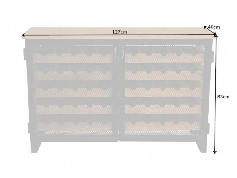 Etagère basse à vin basse en bois de pin design industriel coloris naturel 127cm