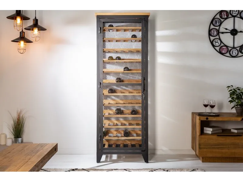 Etagère à vin en bois massif design industriel coloris naturel 184cm