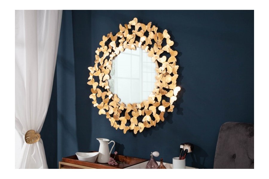 Miroir rond design papillon coloris doré 78cm