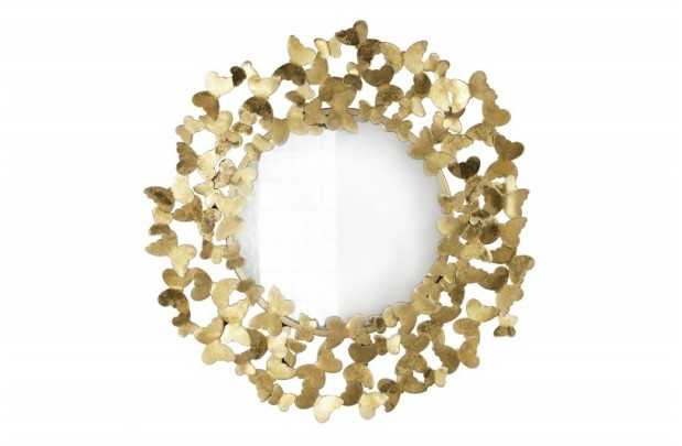 Miroir rond design papillon coloris doré 78cm