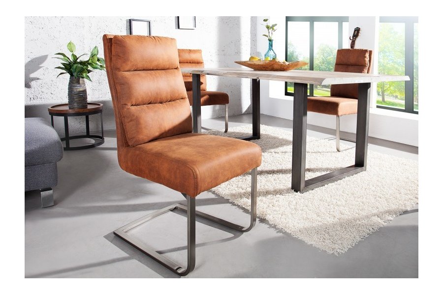 Chaise vintage marron clair design rétro acier inoxydable