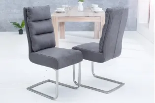 Lot de 2 Chaises gris vintage design rétro acier inoxydable