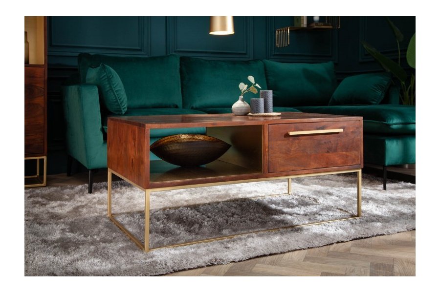 Table basse rectangulaire en bois massif coloris marron 110cm