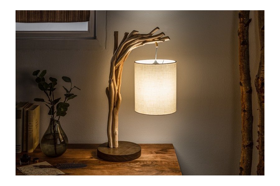 Lampe de chevet en bois flotté design naturel 60cm coloris beige