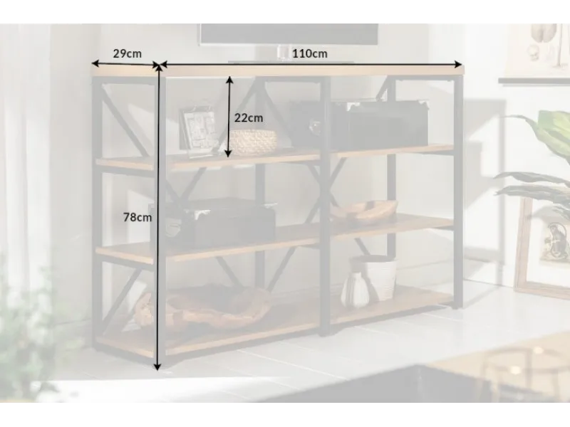 BIBLIOTHEQUE MODERNE STYLE INDUSTRIEL 110cm