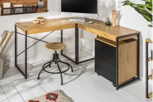 BUREAU D’ANGLE DESIGN INDUSTRIEL EN BOIS MASSIF FORME L