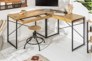 BUREAU D’ANGLE DESIGN INDUSTRIEL EN BOIS MASSIF FORME L 2