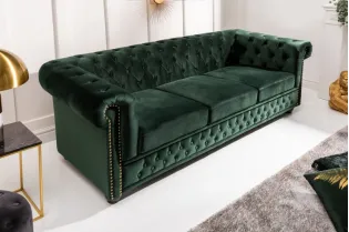 Canapé Chic Chesterfield Design en Velours Vert 3 Places 2