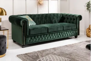 Canapé Chic Chesterfield Design en Velours Vert 3 Places