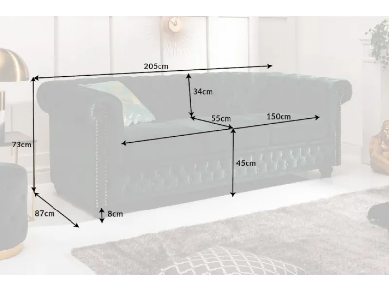 Canapé Chic Chesterfield Design en Velours Vert 3 Places