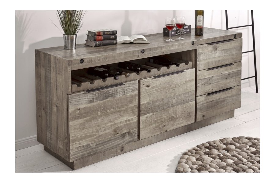 Buffet 175cm design industriel en bois de pin gris