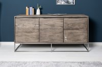 Bahut design acacia de 147cm coloris gris en bois massif et métal