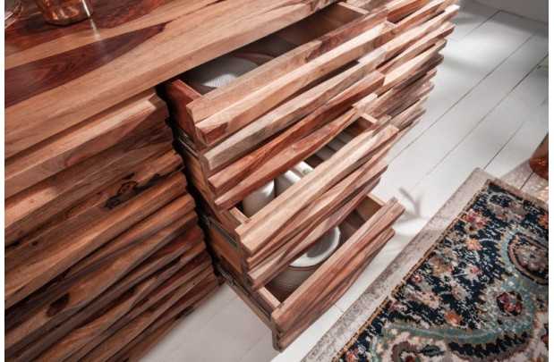 Bahut design coloris naturel en bois massif à 3 tiroirs et 2 portes