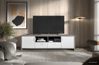Meuble TV moderne à 2 portes et 2 tiroirs coloris béton et blanc