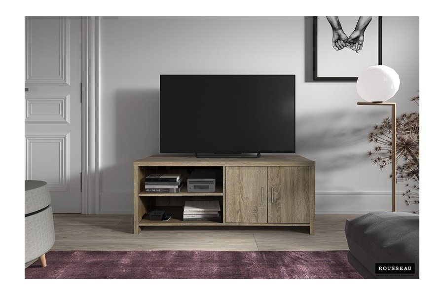 Meuble TV moderne à 2 portes coloris bois