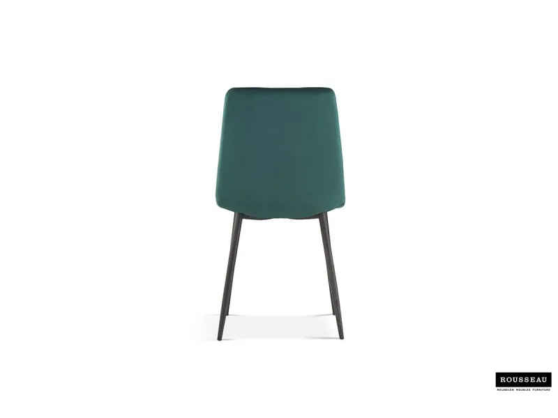 Chaise design en velours coloris vert, pieds noirs
