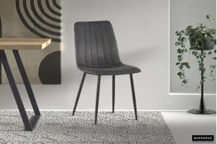 Chaise design en velours, coloris gris foncé, pieds noirs