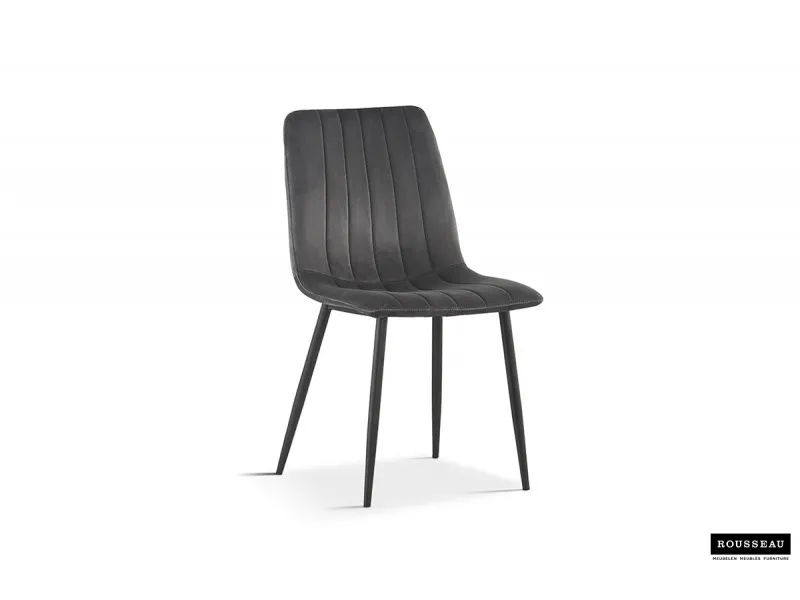 Chaise design en velours, coloris gris foncé, pieds noirs