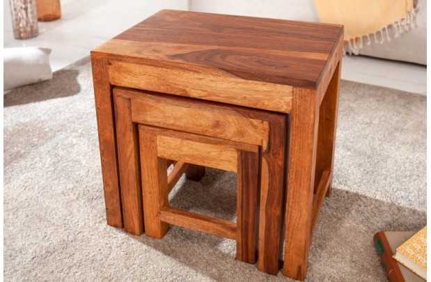 Set Tables Basses Gigognes Carrées En Bois Massif Style Colonial