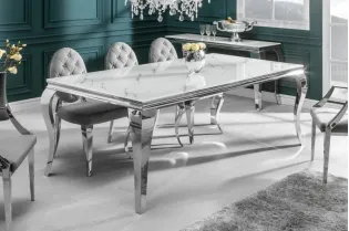 Table design BAROQUE 200cm en acier inoxydable et marbre argenté