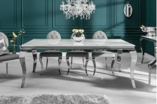 Table design BAROQUE 200cm en acier inoxydable et marbre argenté 2