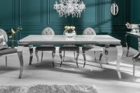 Table design BAROQUE 200cm en acier inoxydable et marbre argenté