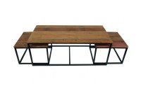 Lot de 3 tables basses carrés style industriel en bois recyclé
