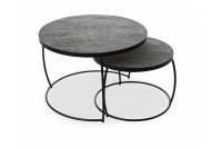 Lot de 2 tables basses rondes style industriel en bois coloris gris