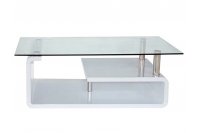 Table basse 120 cm, plateau en verre, rangement. Coloris Blanc laqué
