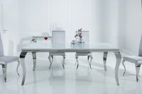 Table design BAROQUE 180cm en acier inoxydable et marbre blanc argenté