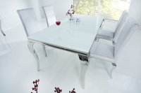 Table design BAROQUE 180cm en acier inoxydable et marbre blanc argenté