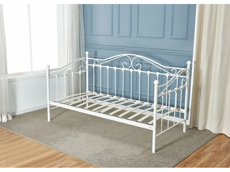 Lit banquette moderne de 90 x 200 cm en métal coloris blanc