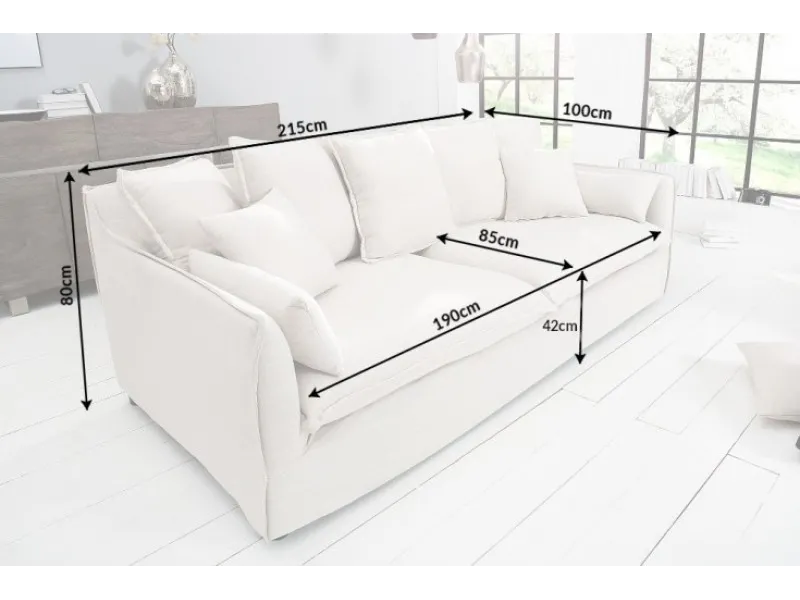 Grand canapé 3 places 215cm housse amovible en lin naturel