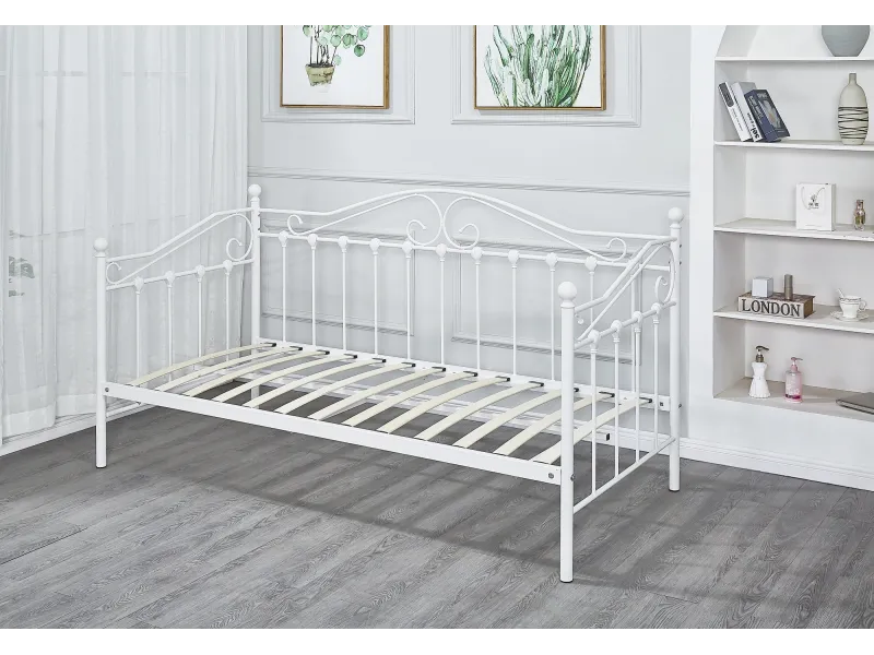 Lit banquette moderne de 90 x 200 cm en métal coloris blanc