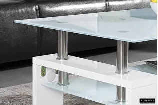 Table basse design coloris blanc laqué avec plateau en verre 2
