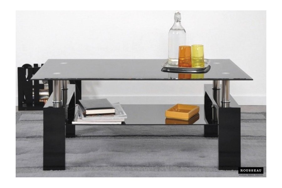 Table basse design coloris noir avec plateau en verre
