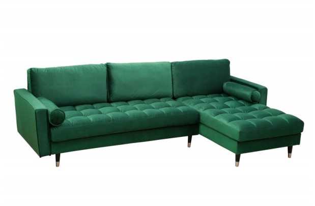 Canapé d'angle en velours coloris vert 260cm (Montable à gauche + à droite)