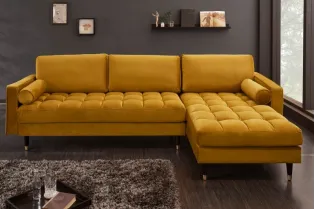 Canapé d'angle en velours coloris jaune moutarde 260cm (Montable à gauche + à droite) 2