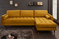 Canapé d'angle en velours coloris jaune moutarde 260cm (Montable à gauche + à droite)