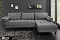 Canapé d'angle en velours coloris gris 260cm (MONTABLE À GAUCHE + À DROITE)
