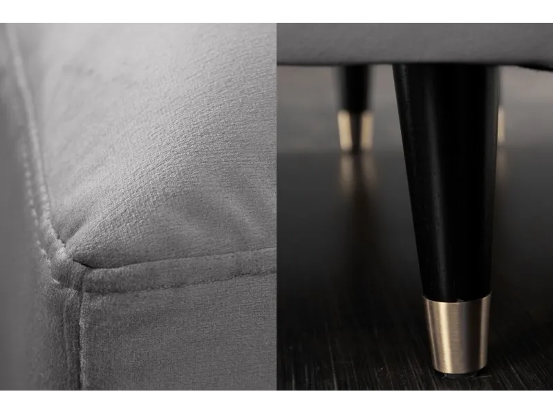 Canapé d'angle en velours coloris gris 260cm (MONTABLE À GAUCHE + À DROITE)