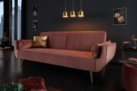 Canapé-lit 215 cm en velours coloris vieux rose doré