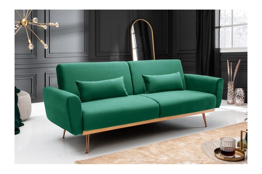 Canapé-lit contemporain en velours coloris vert