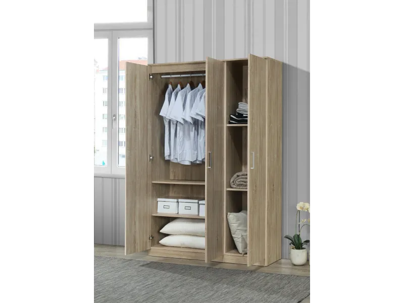 ARMOIRE 3 PORTES avec penderie coloris chêne naturel
