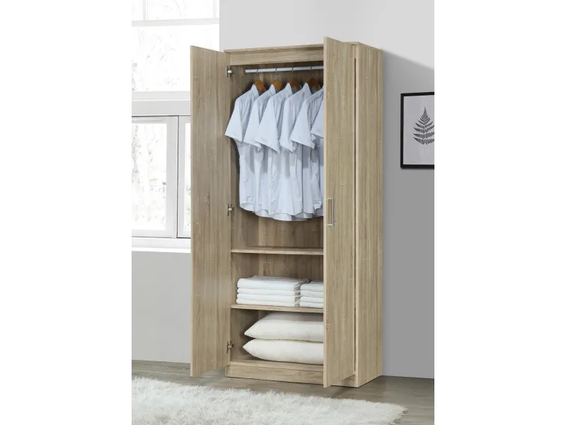 ARMOIRE 2 PORTES avec penderie coloris chêne naturel
