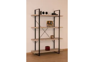Etagère design industriel 4 planches en bois coloris naturel